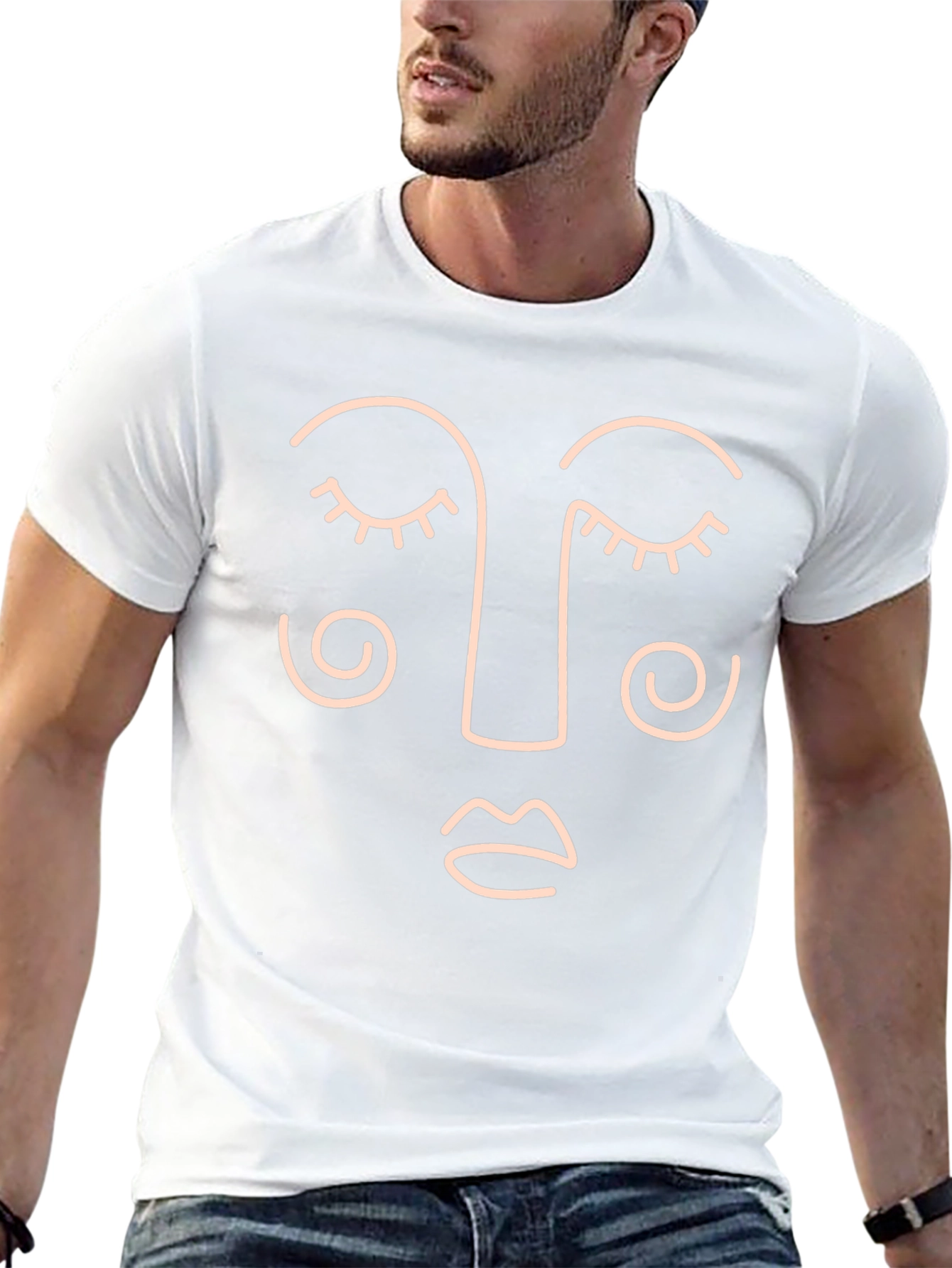 Minimalist Face Line Art Black T-Shirt
