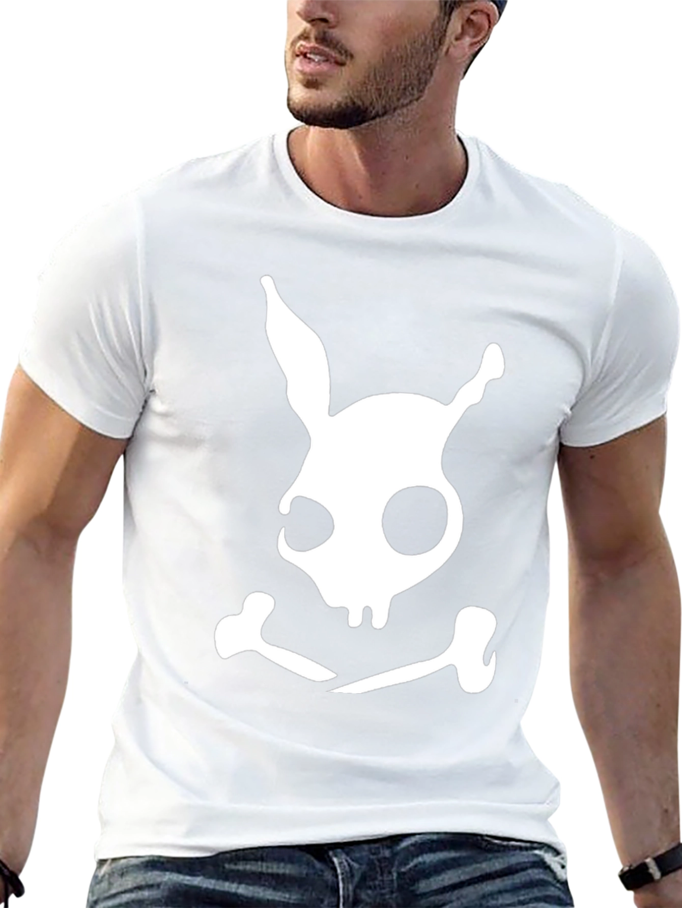 Bunny Skull Graphic Tee - Black Cotton Blend Shirt