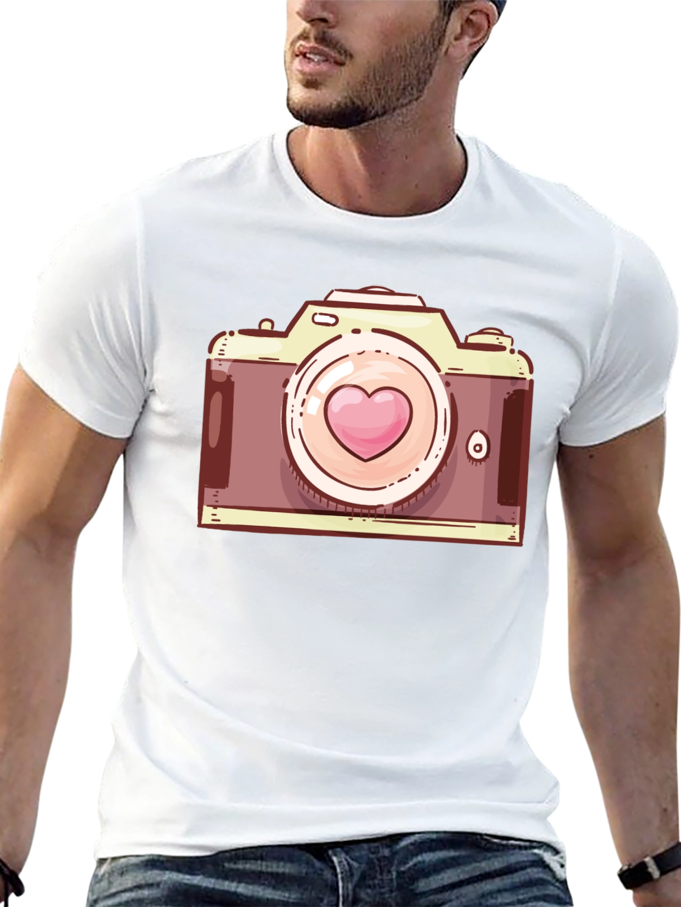 Heart Camera Graphic T-Shirt - Casual Style