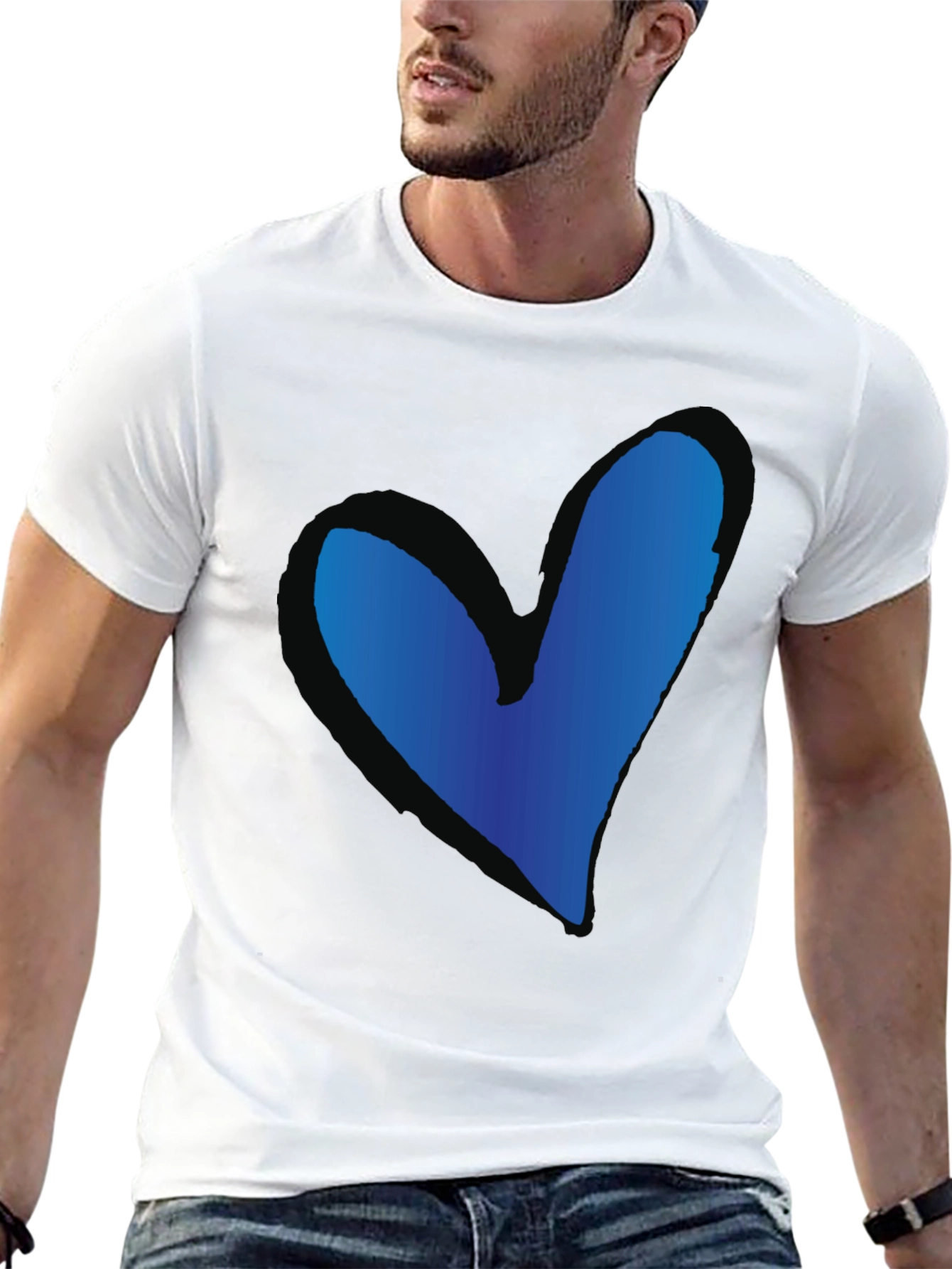 Blue Heart Graphic Black T-Shirt