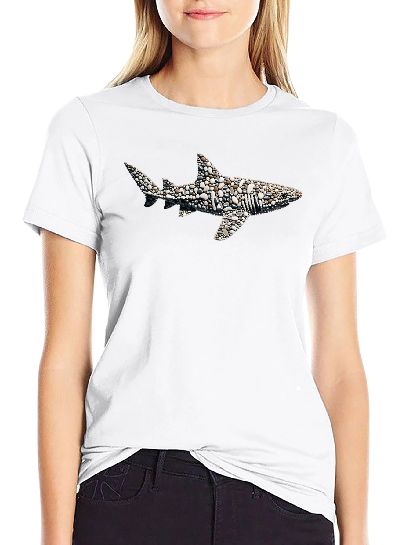 Stone Shark Graphic T-Shirt - Black Crew Neck Tee