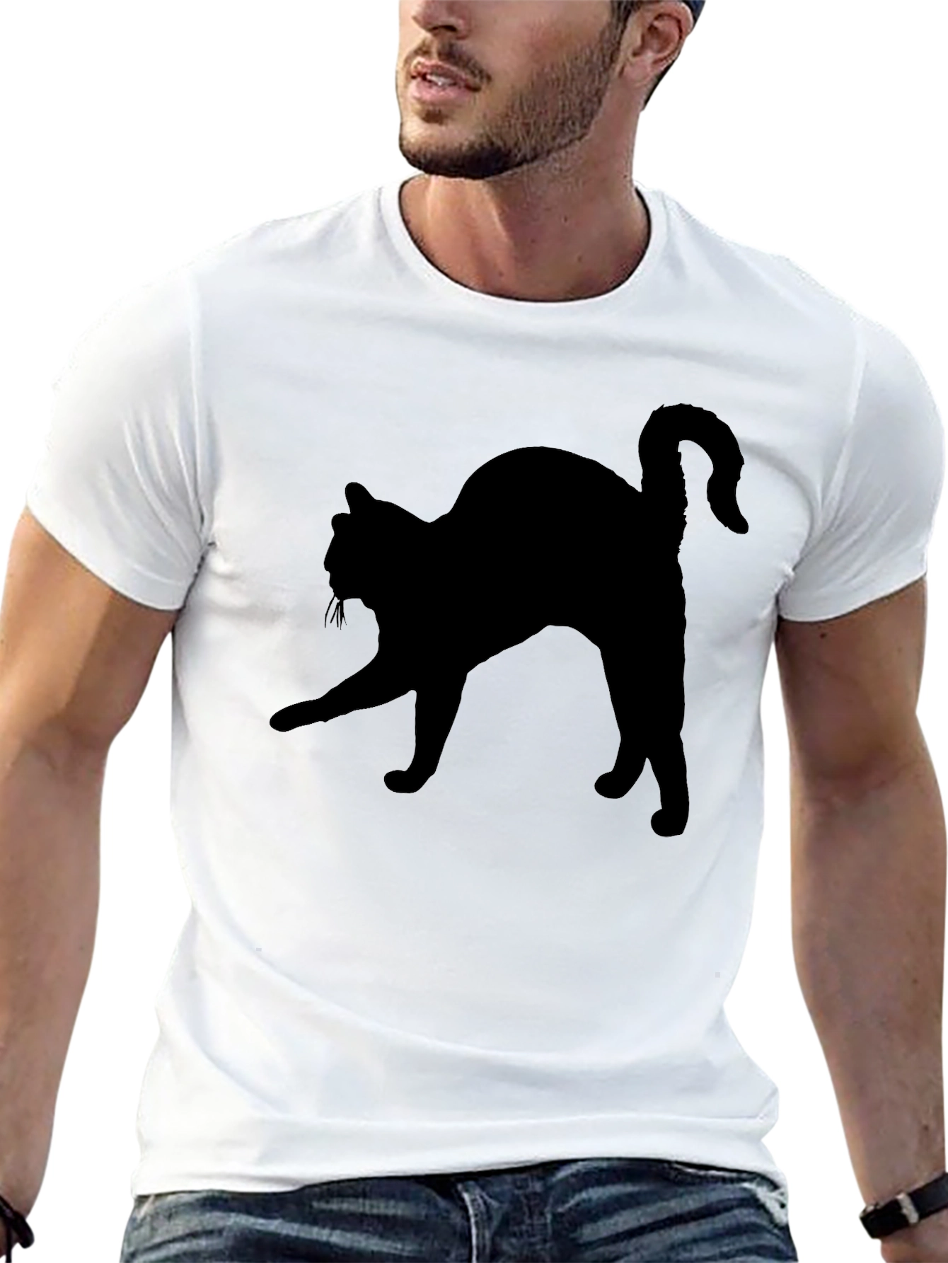 Black Cat Silhouette Tee - Mens Casual T-Shirt