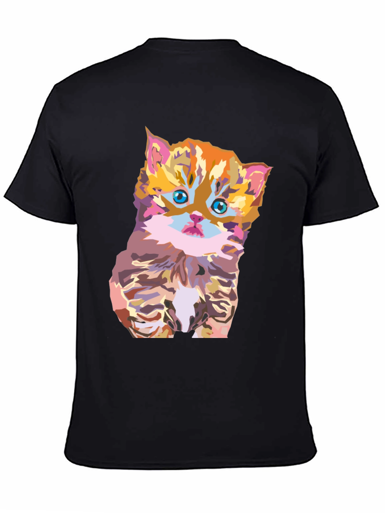 Kitten Pop Art Graphic Black T-Shirt