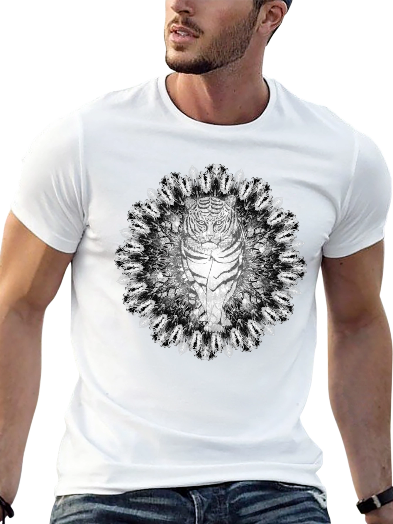 Tiger Mandala Graphic Tee - Black Cotton T-Shirt