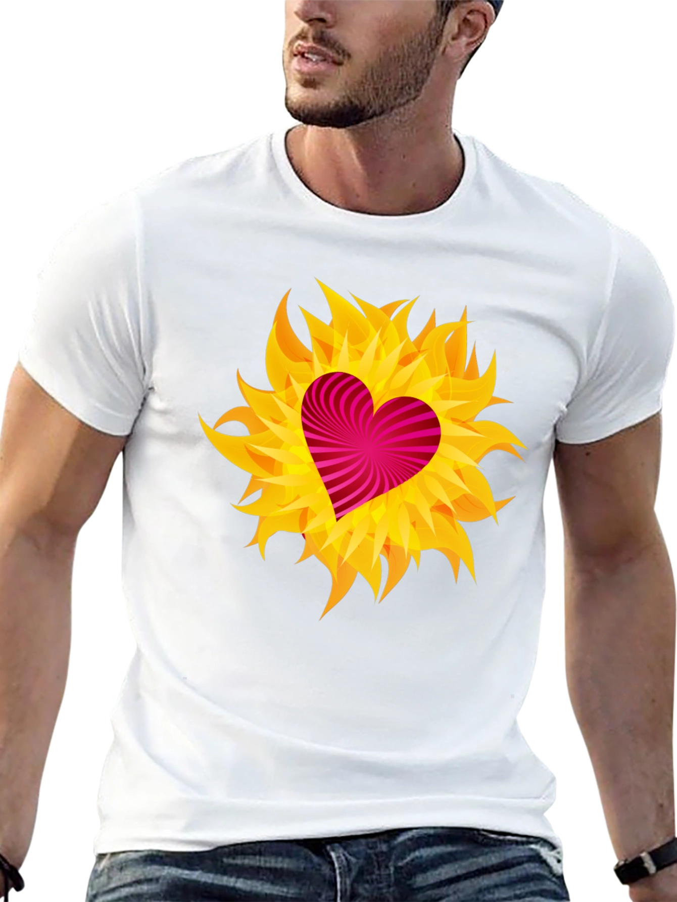 Heart Flame Graphic Tee - Black Cotton Shirt