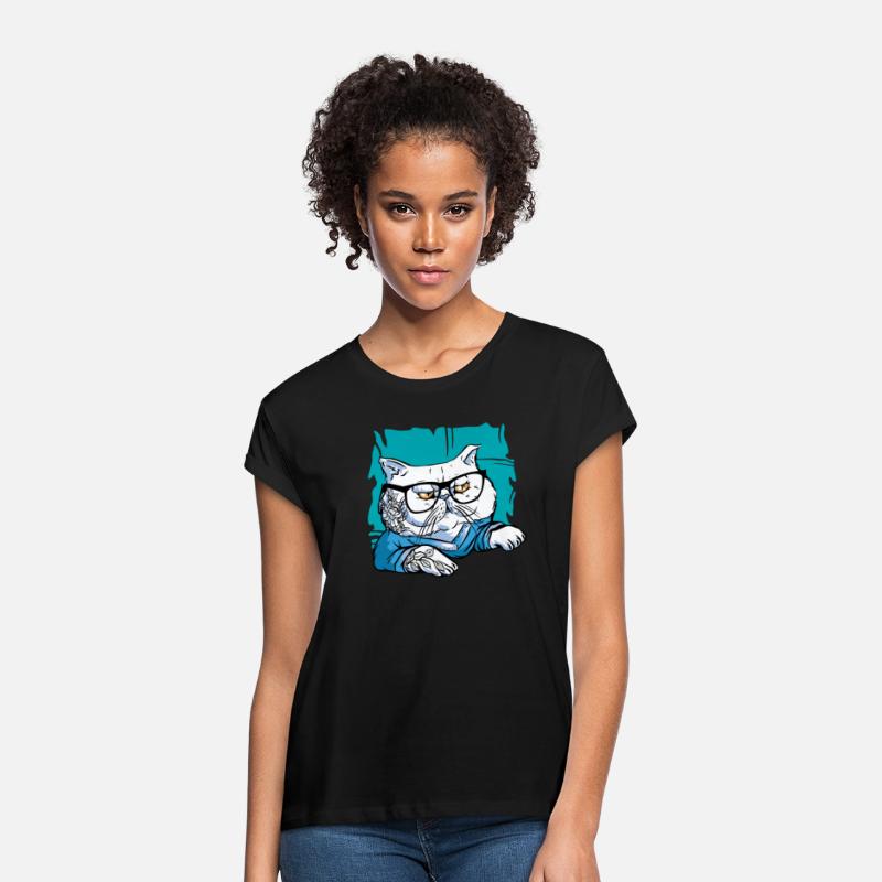 Stylish Nerd Persian Cat Beanie Glasses Tattoo