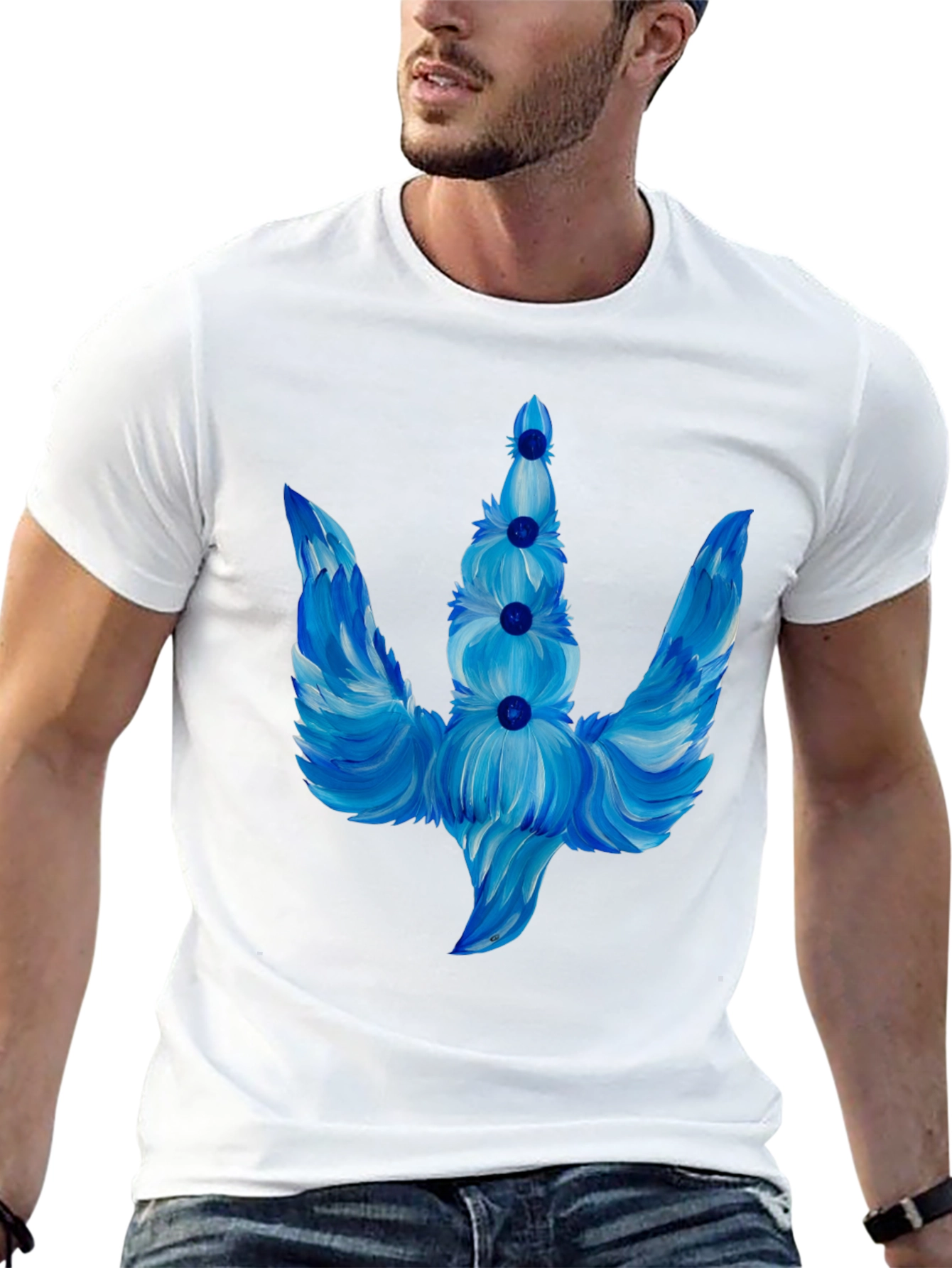 Blue Floral Trident Graphic T-Shirt