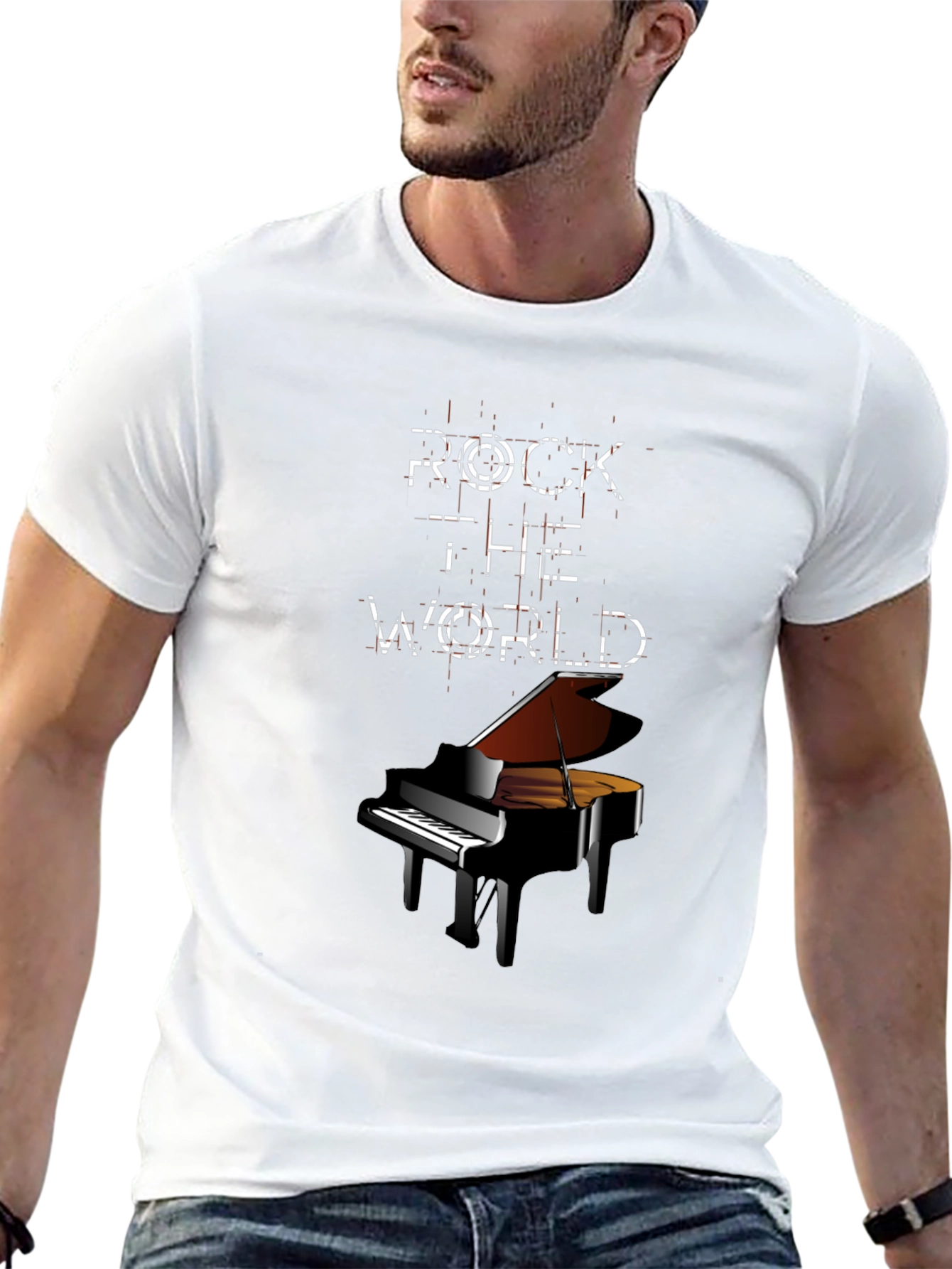 Rock the World Piano Graphic Tee - Black