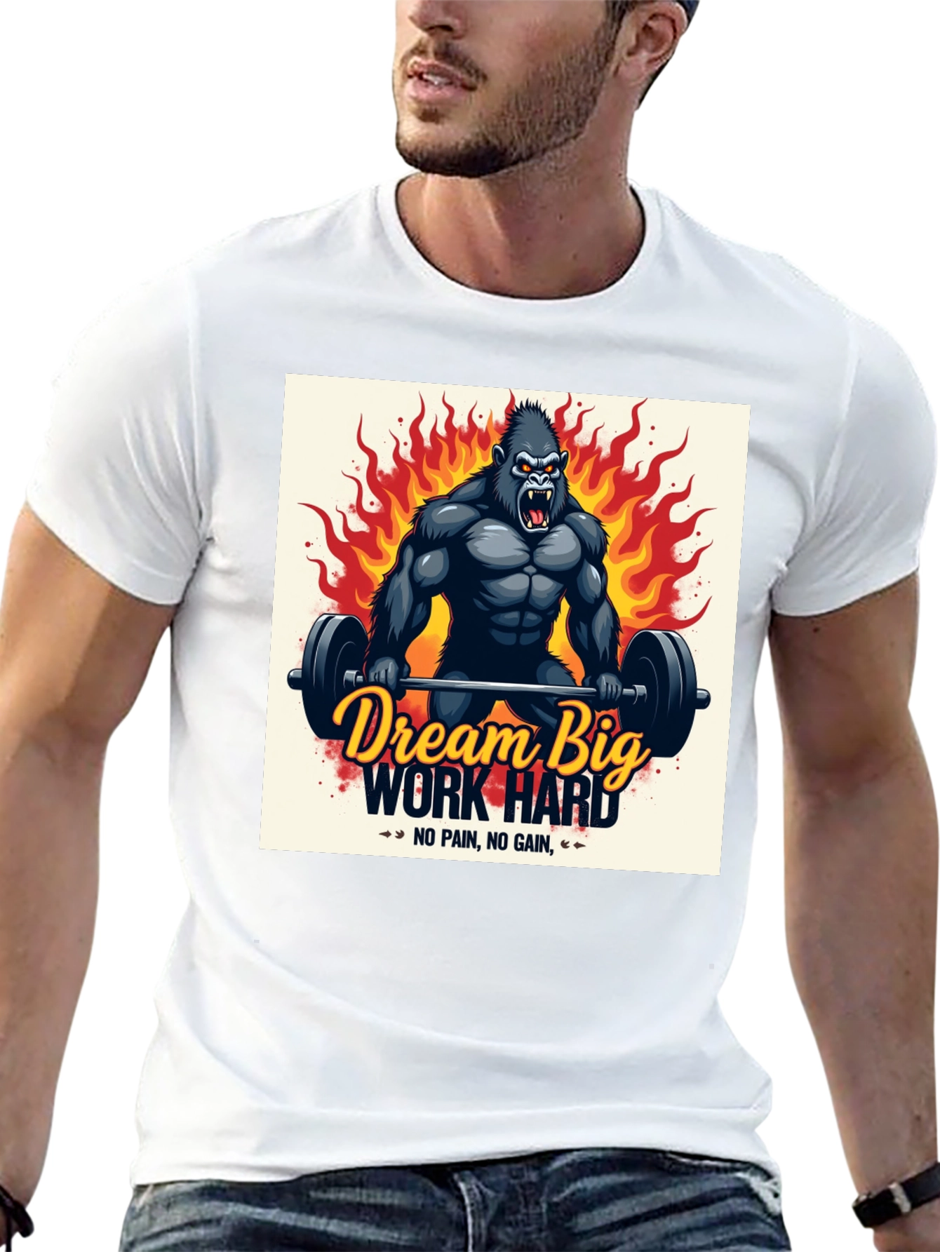 Dream Big Work Hard Gorilla Graphic T-Shirt