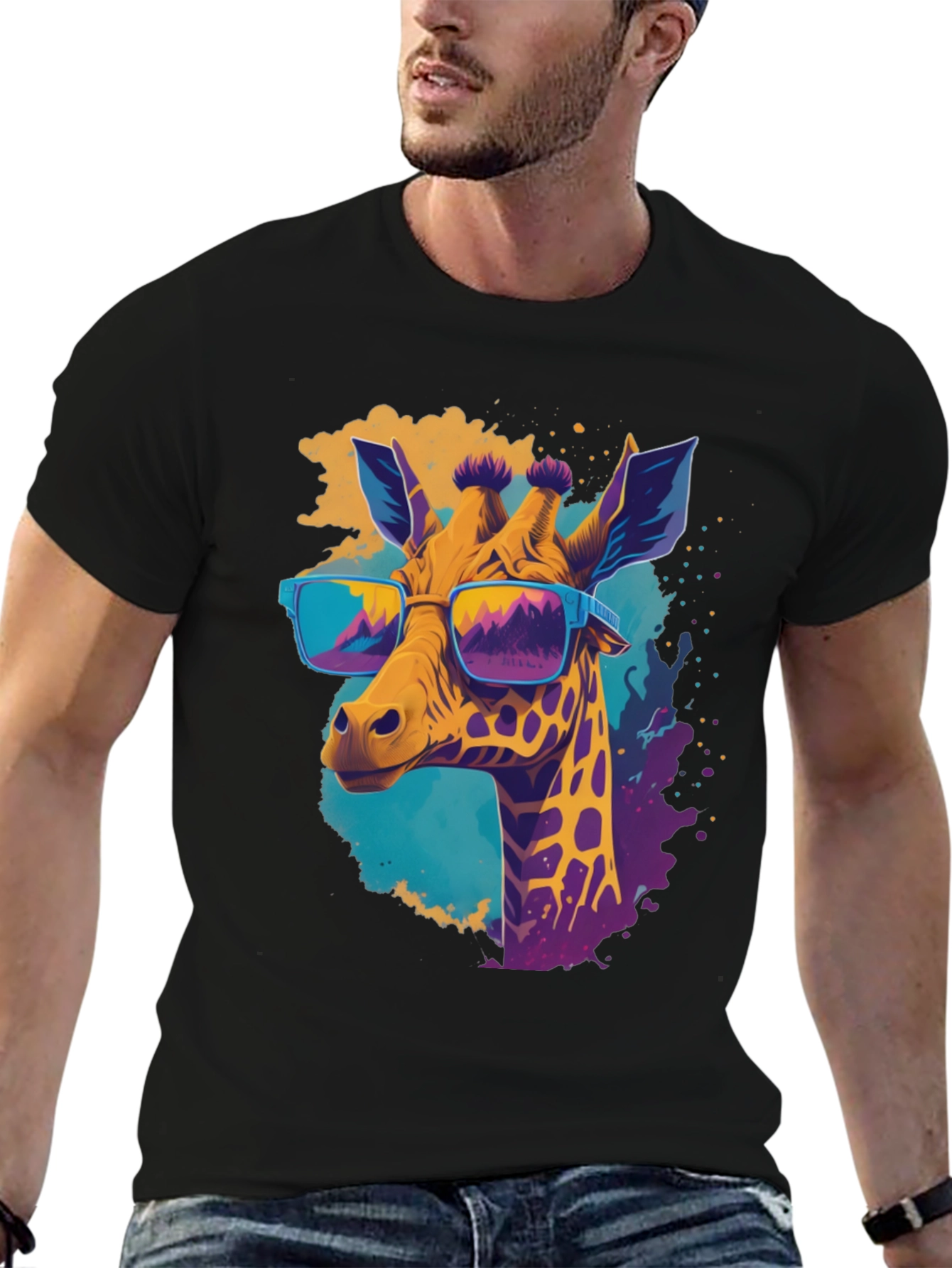 Cool Giraffe Graphic Tee - Stylish Mens Black T-Shirt