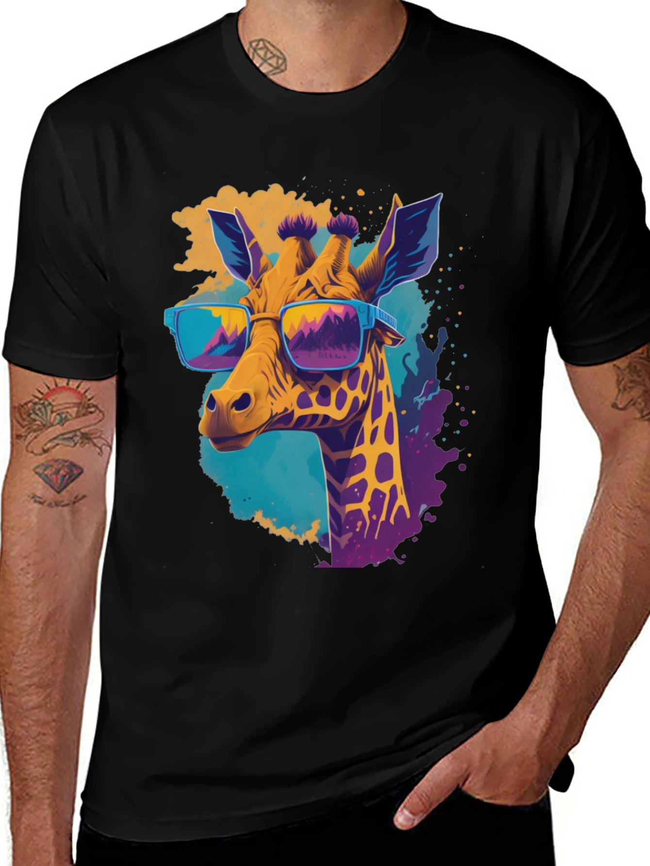 Cool Giraffe Graphic Tee - Stylish Mens Black T-Shirt