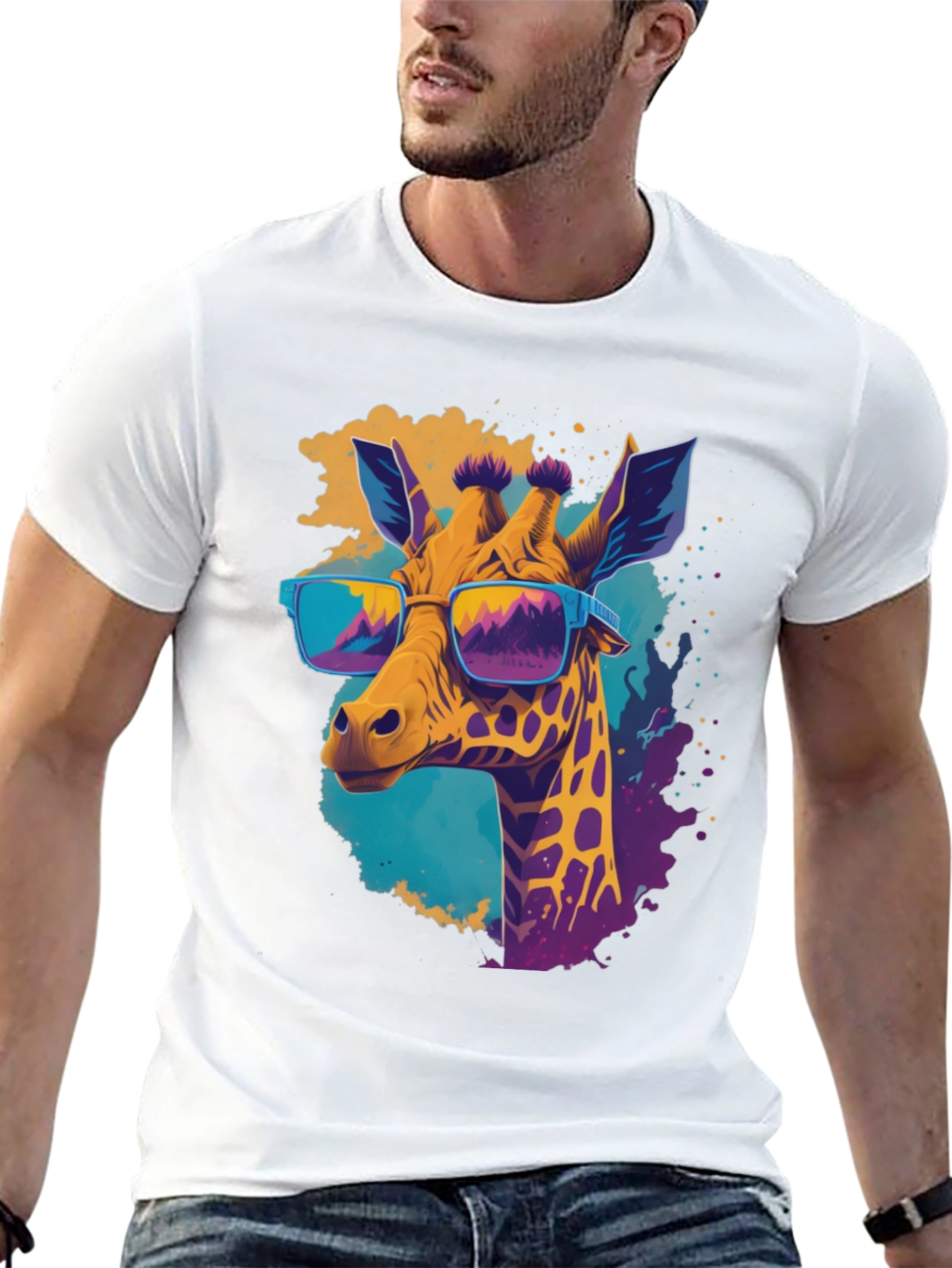 Cool Giraffe Graphic Tee - Stylish Mens Black T-Shirt