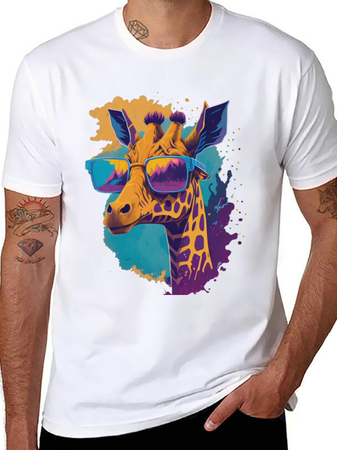 Cool Giraffe Graphic Tee - Stylish Mens Black T-Shirt