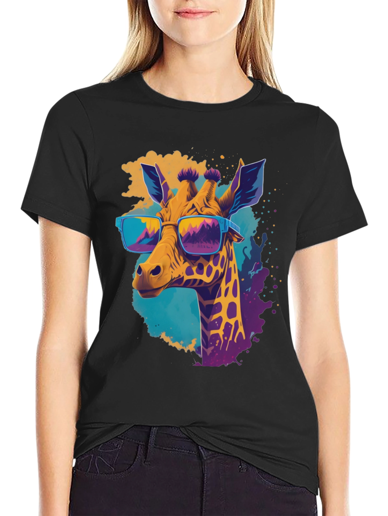 Cool Giraffe Graphic Tee - Stylish Mens Black T-Shirt