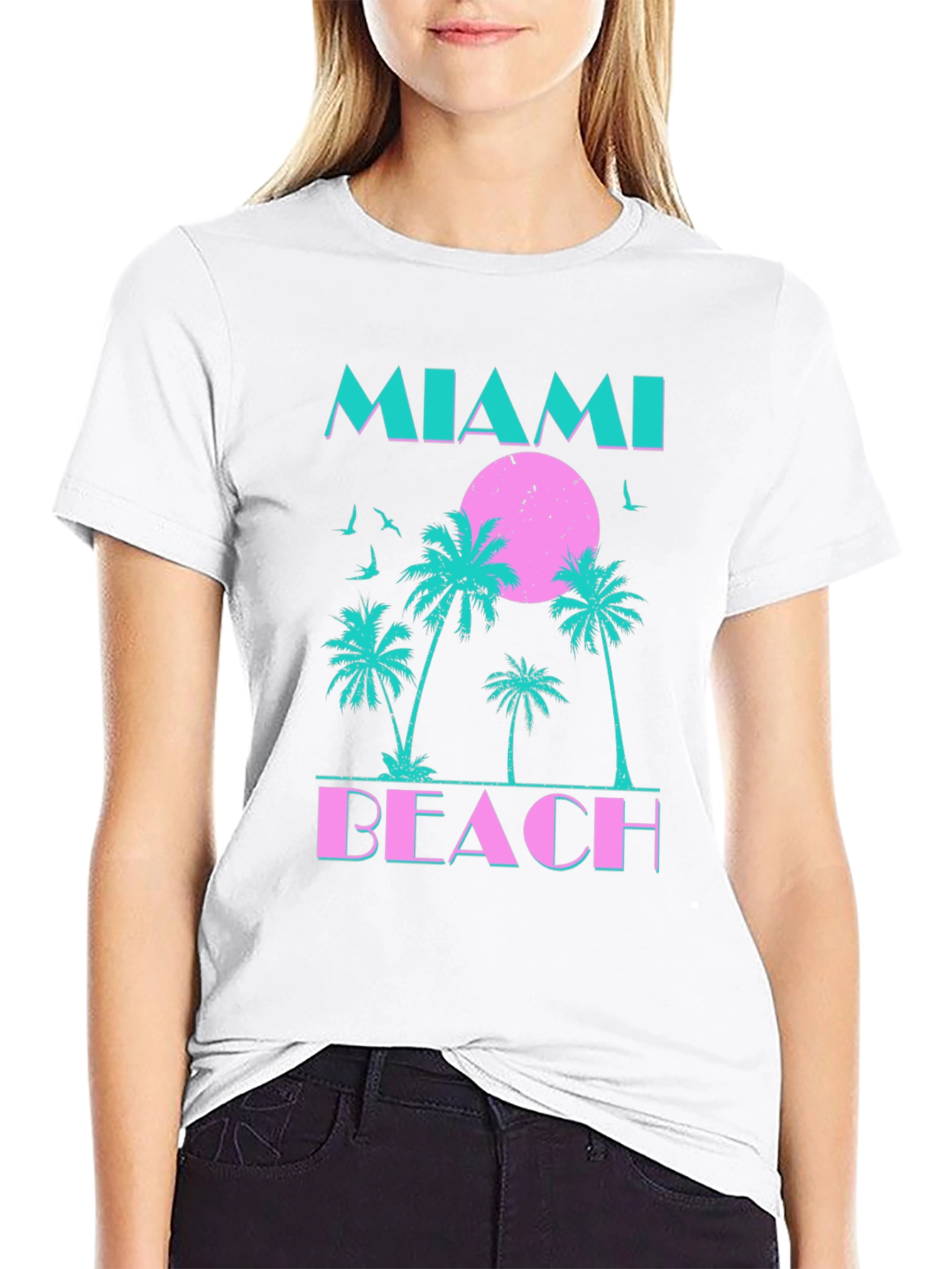 Miami Beach Graphic T-Shirt - Retro Palm Tree Design