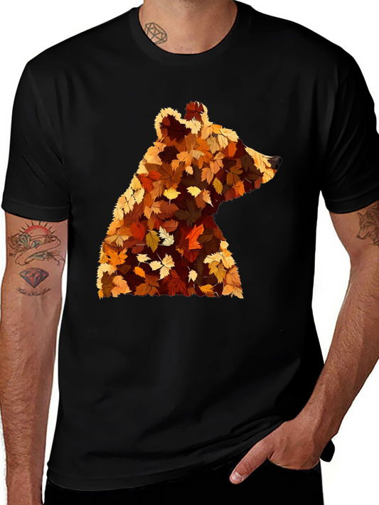 Autumn Bear Leaf T-Shirt - Nature Inspired Design
