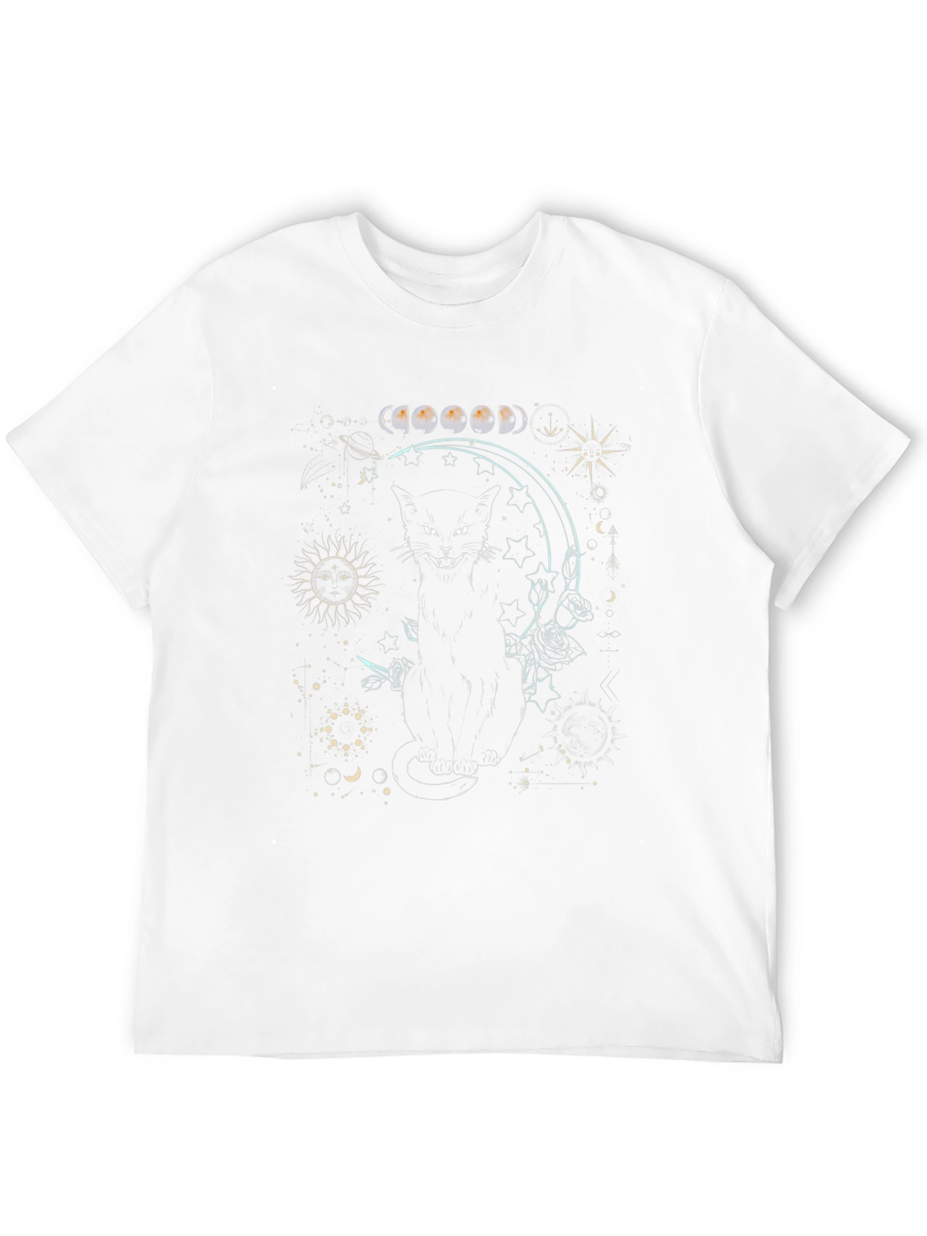 Mystic Cat Moon Phase Graphic Tee - Black Cotton