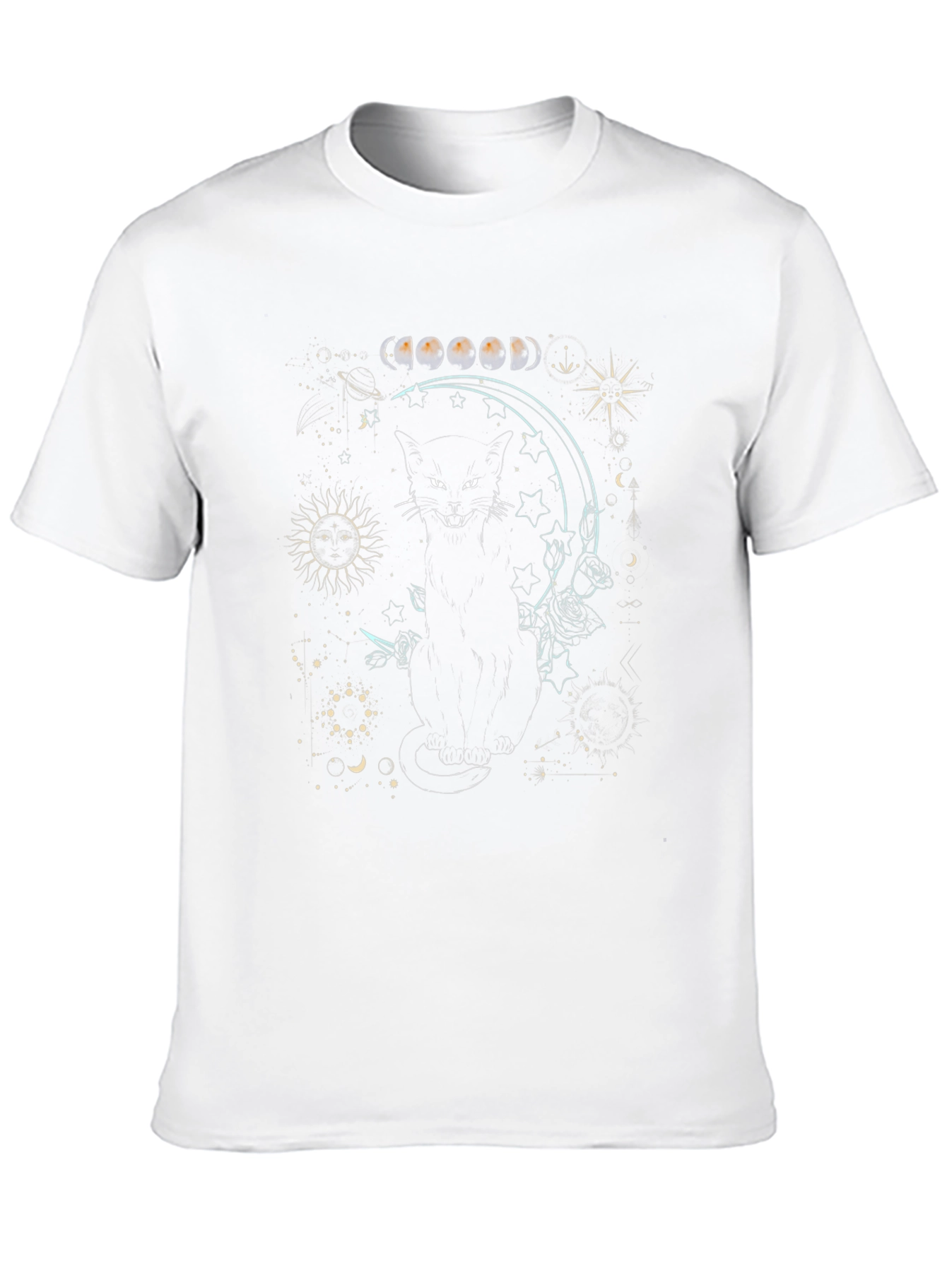 Mystic Cat Moon Phase Graphic Tee - Black Cotton
