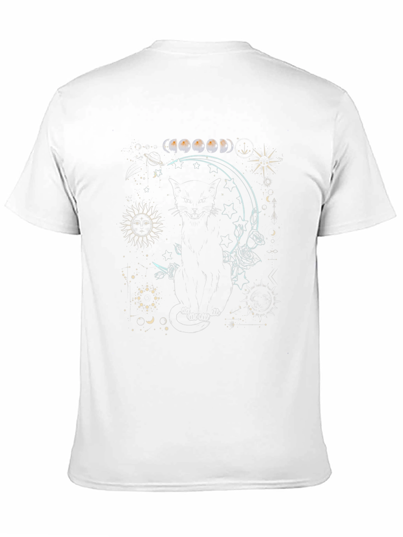 Mystic Cat Moon Phase Graphic Tee - Black Cotton