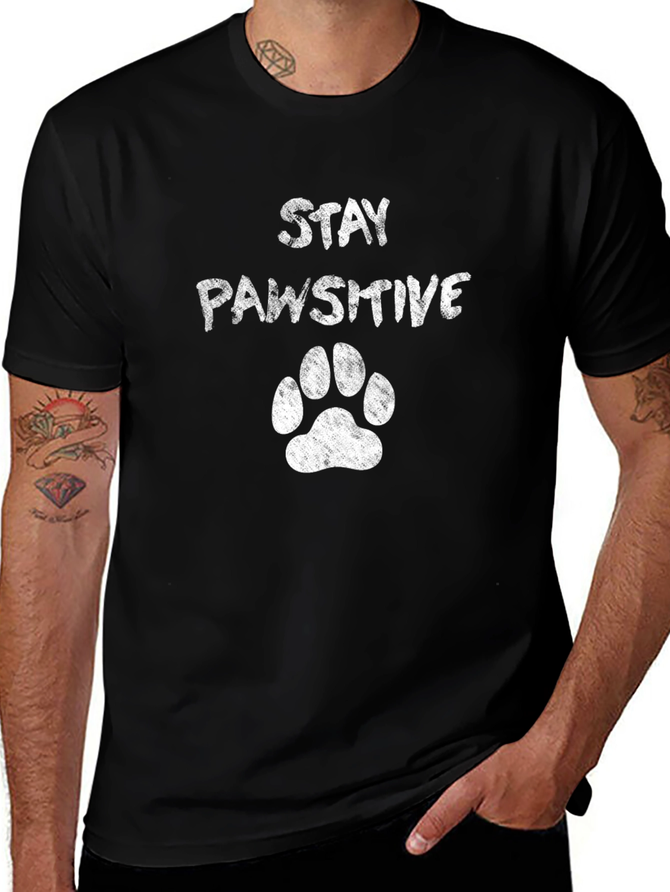 Stay Pawsitive Black T-Shirt for Dog Lovers