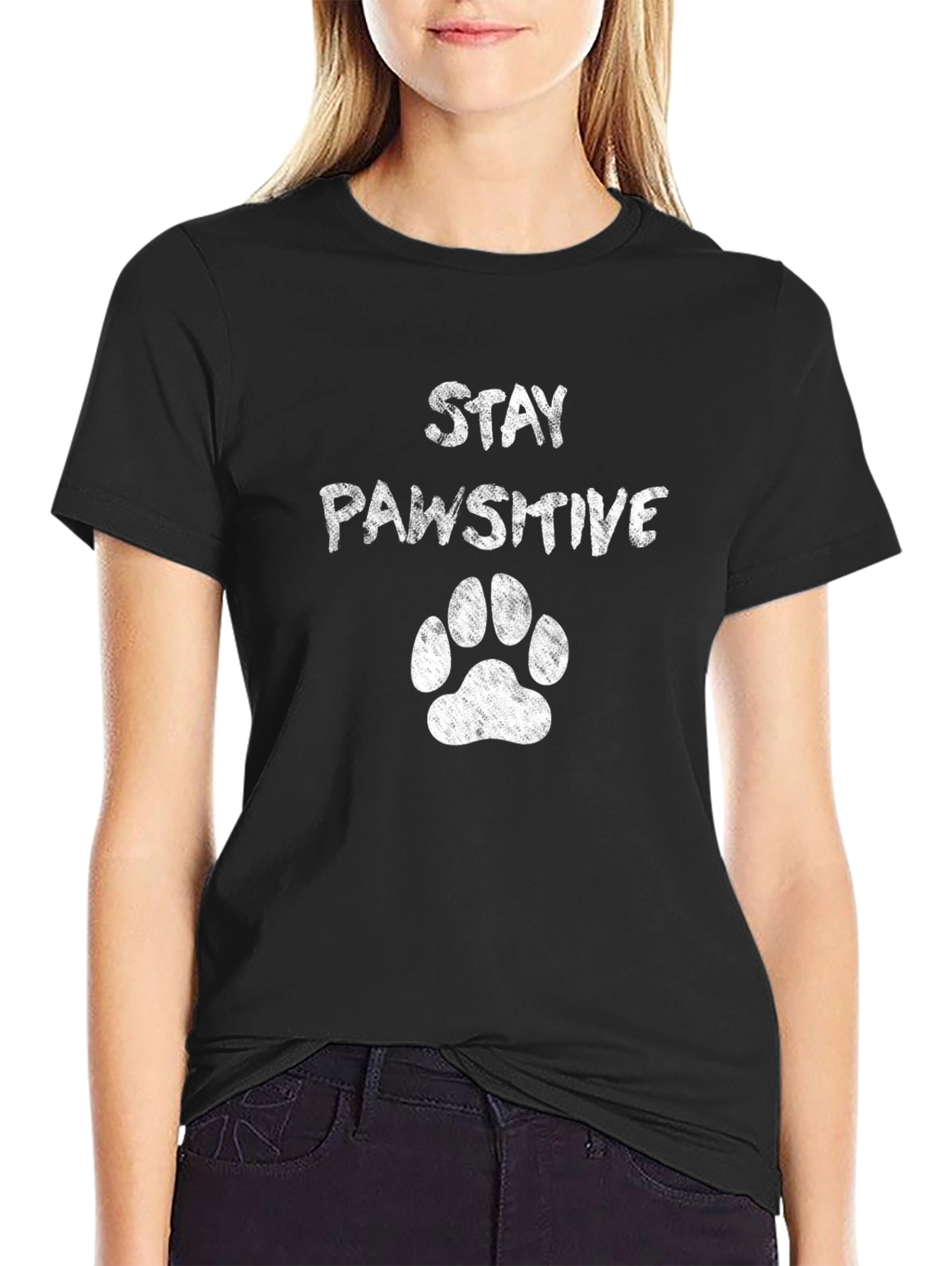 Stay Pawsitive Black T-Shirt for Dog Lovers