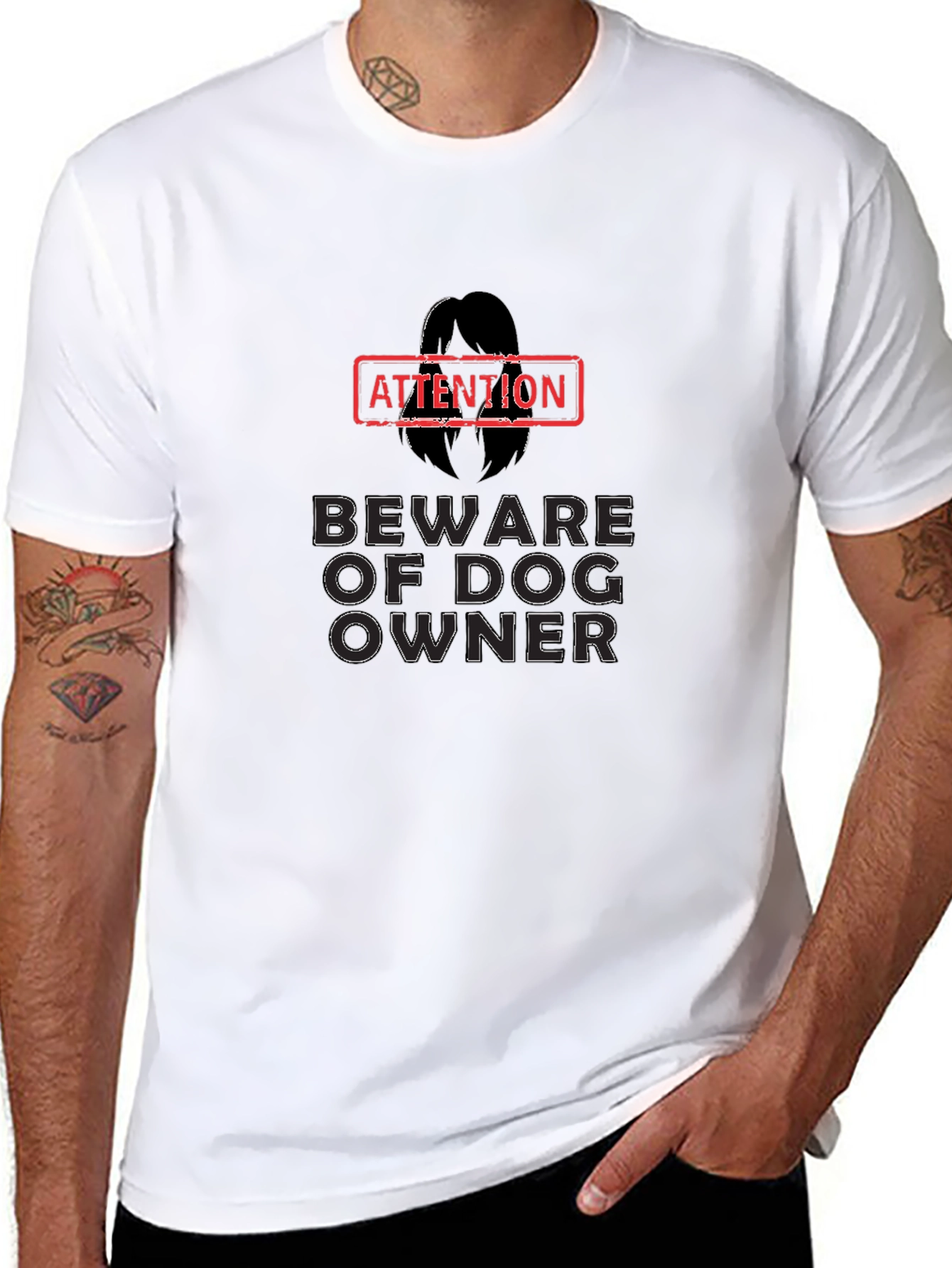 Attention Beware of Dog Owner Black Graphic T-Shirt