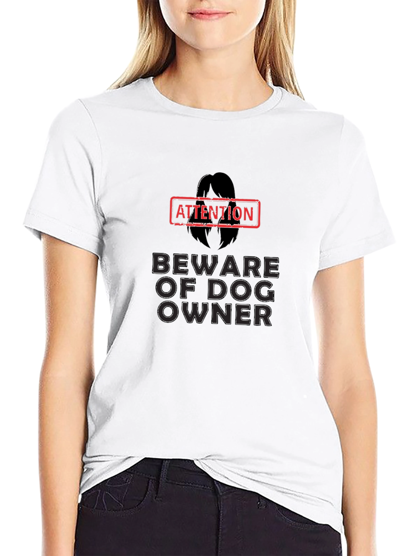 Attention Beware of Dog Owner Black Graphic T-Shirt