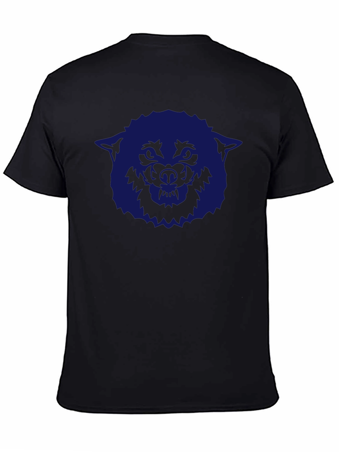 Mens Black T-Shirt with Blue Wolf Graphic