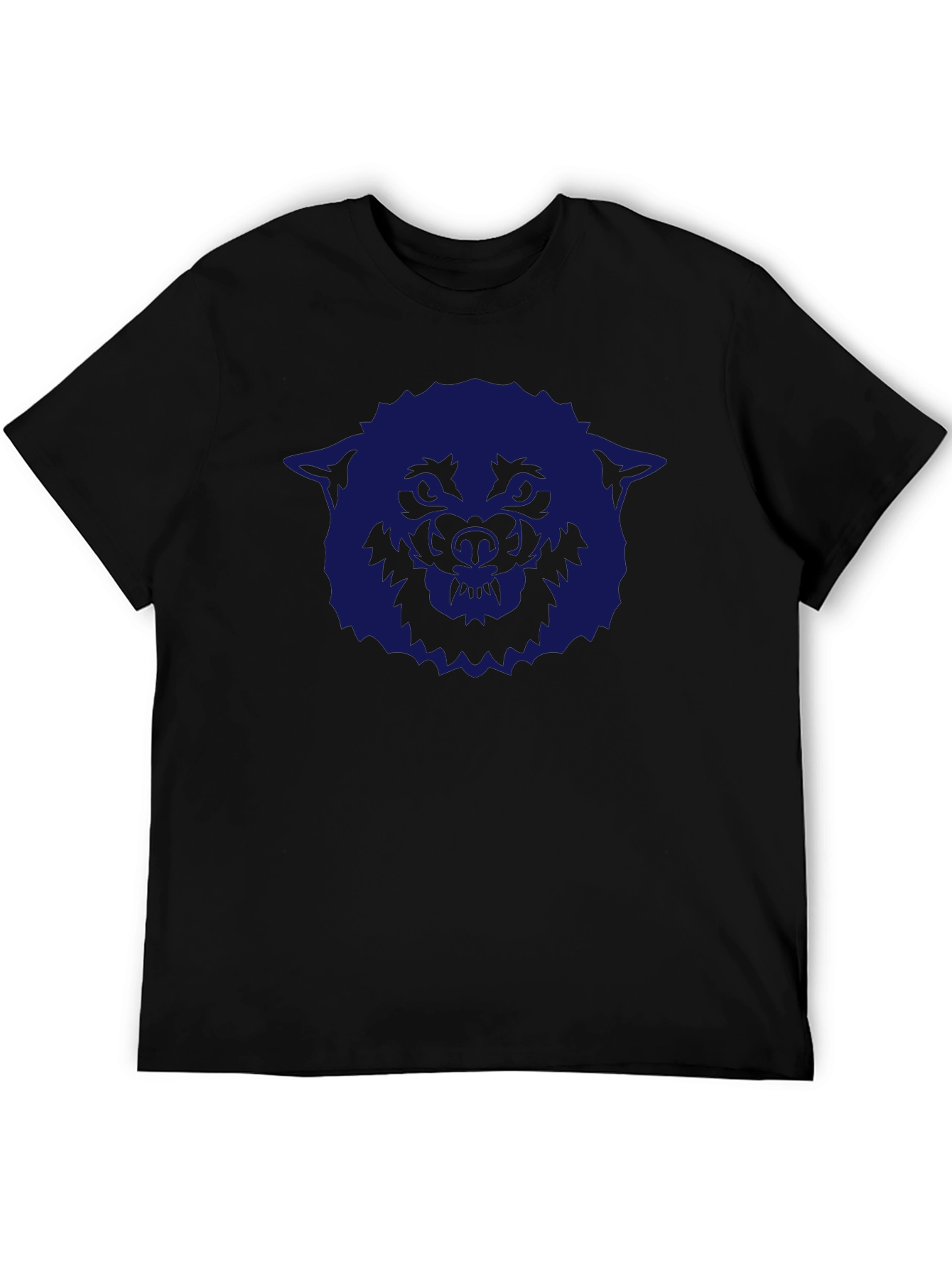Mens Black T-Shirt with Blue Wolf Graphic