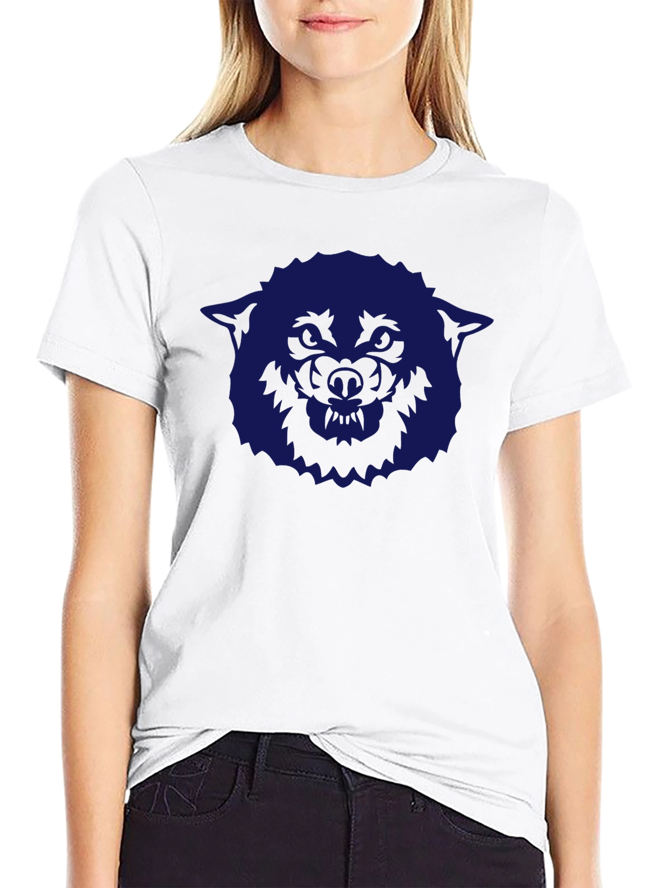Mens Black T-Shirt with Blue Wolf Graphic