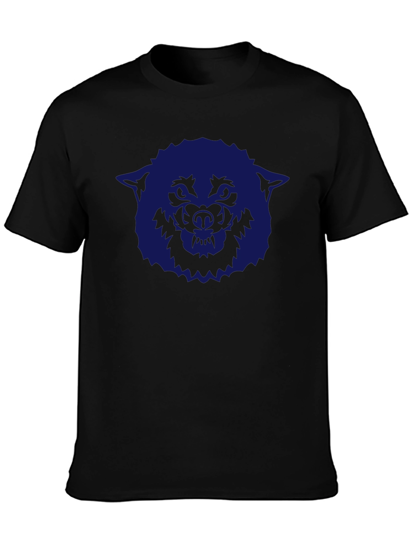 Mens Black T-Shirt with Blue Wolf Graphic