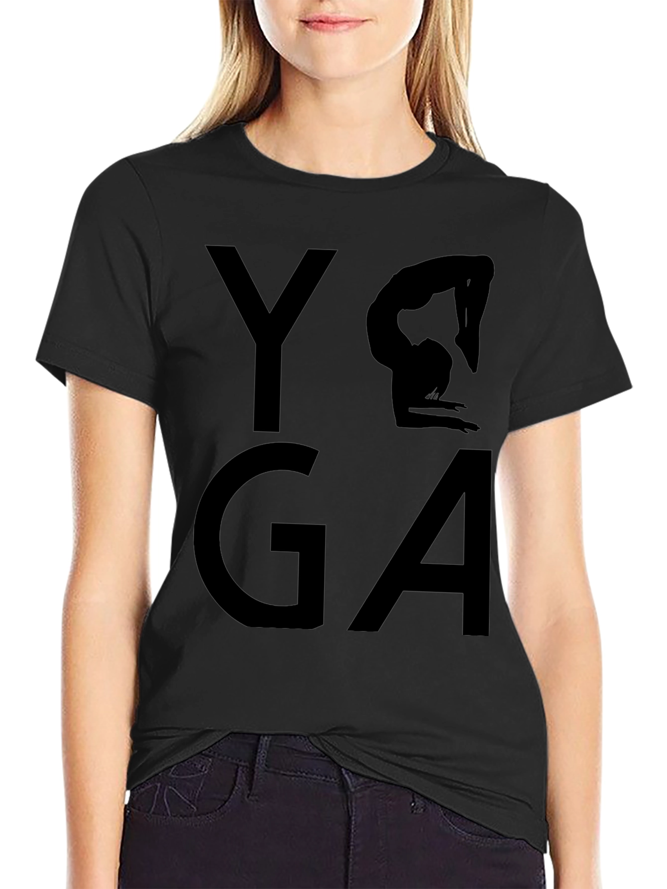 Yoga Pose Graphic Tee - Black Cotton T-Shirt