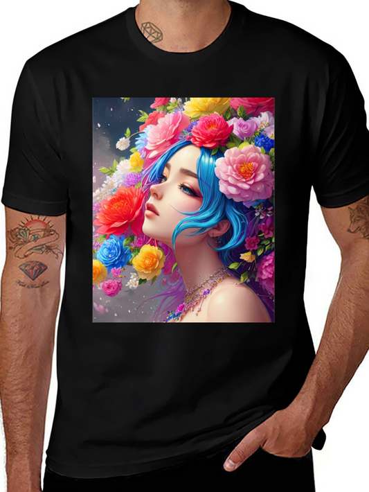 Floral Portrait Black Tee