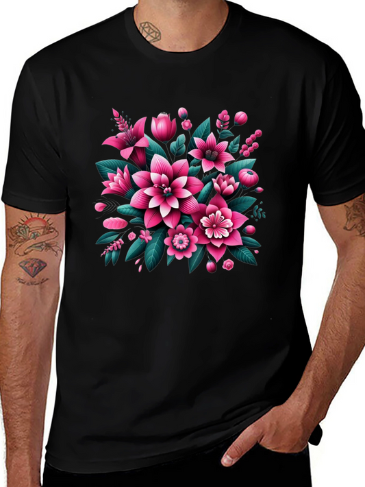 Floral Print Mens Black T-Shirt