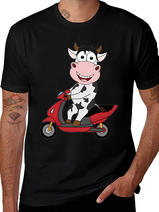 Funny Cow on Scooter Graphic T-Shirt