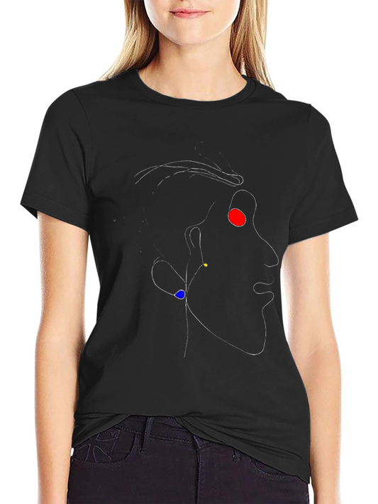 Abstract Face Line Art Graphic Tee - Black