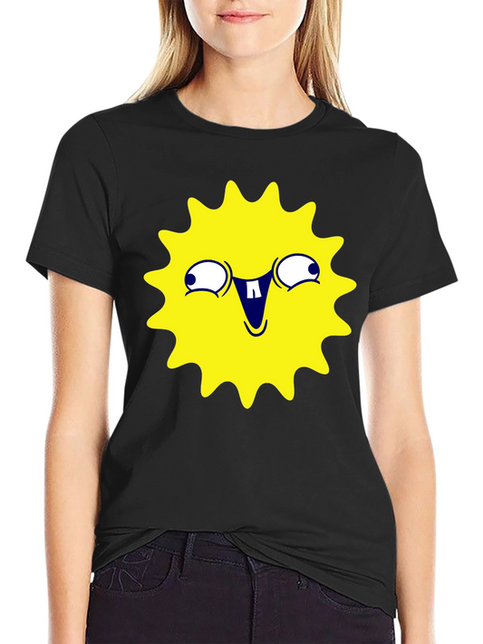 Funny Yellow Sun Face Graphic T-Shirt - Black