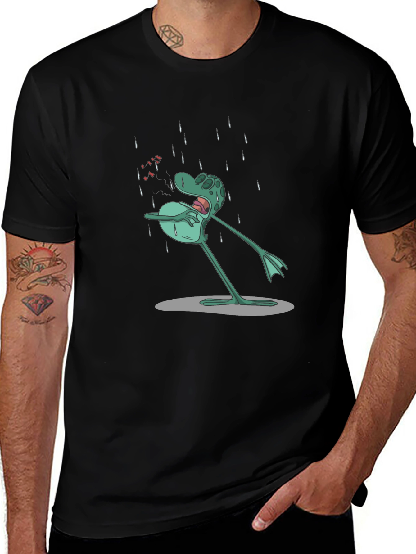 Sad Frog Cartoon Black T-Shirt