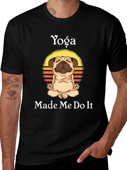 Yoga Pug Tee: Relaxed Fit Black Cotton T-Shirt