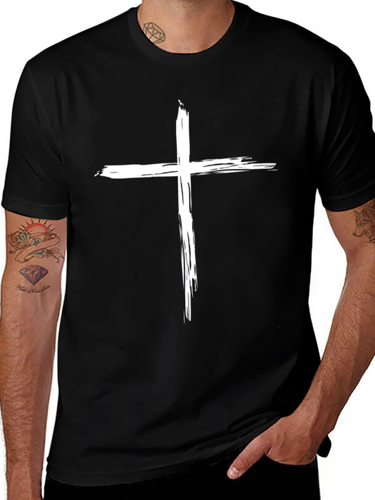 Brush Stroke Cross Graphic Tee - Black