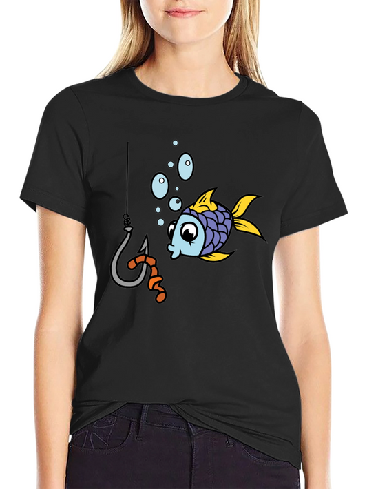 Fish Hook Worm Bait Mens Black T-Shirt