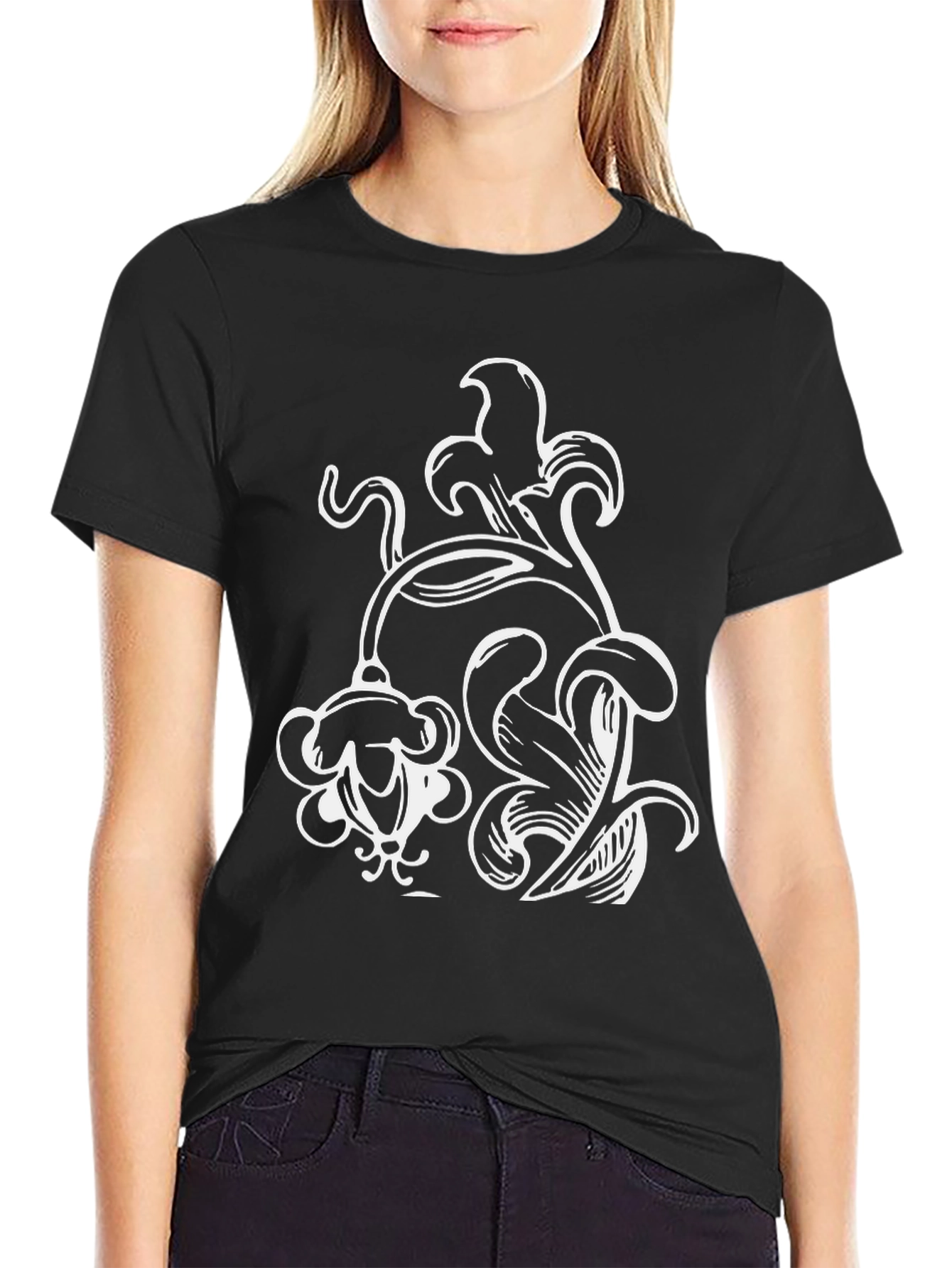 Floral Graphic Print Black T-Shirt