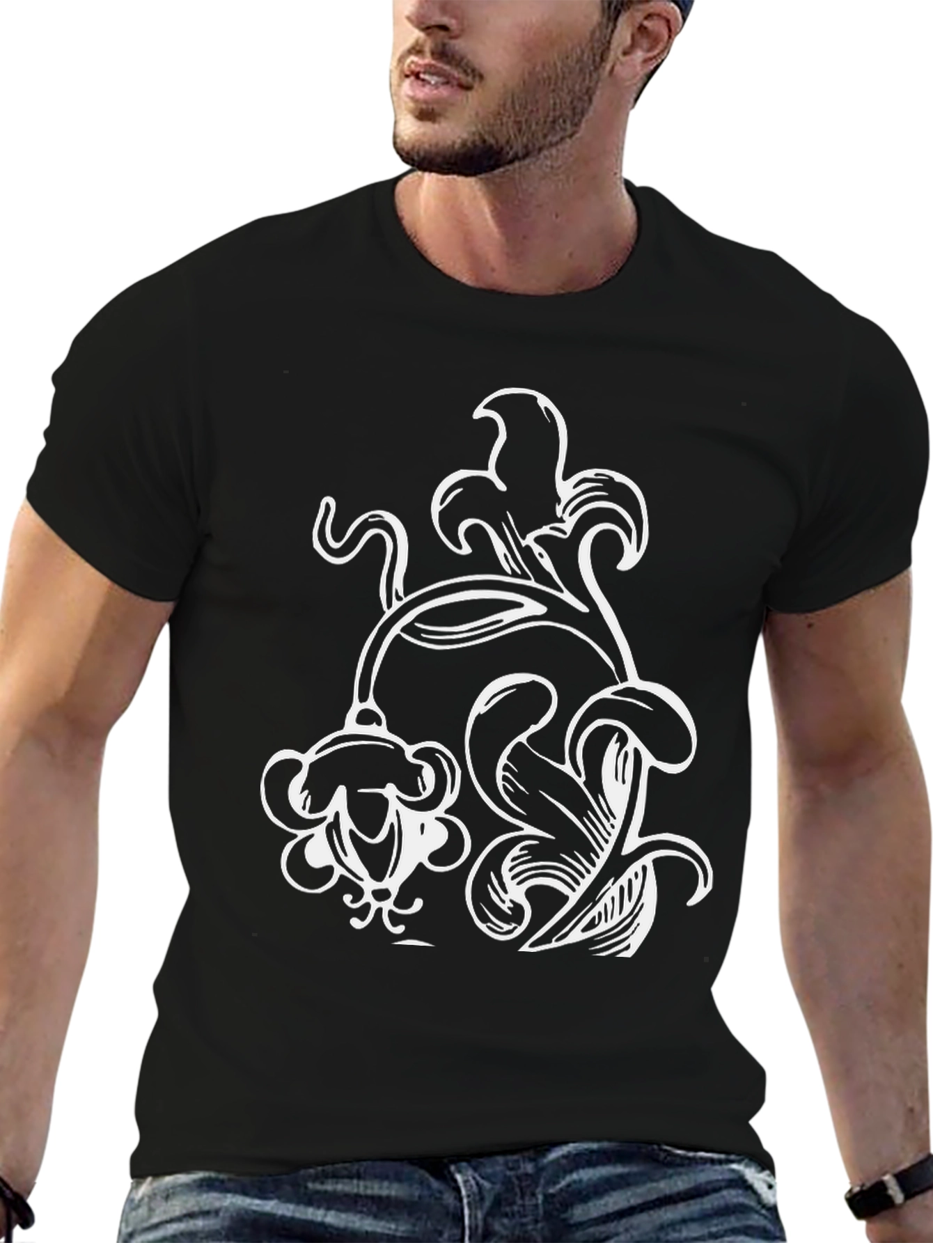 Floral Graphic Print Black T-Shirt