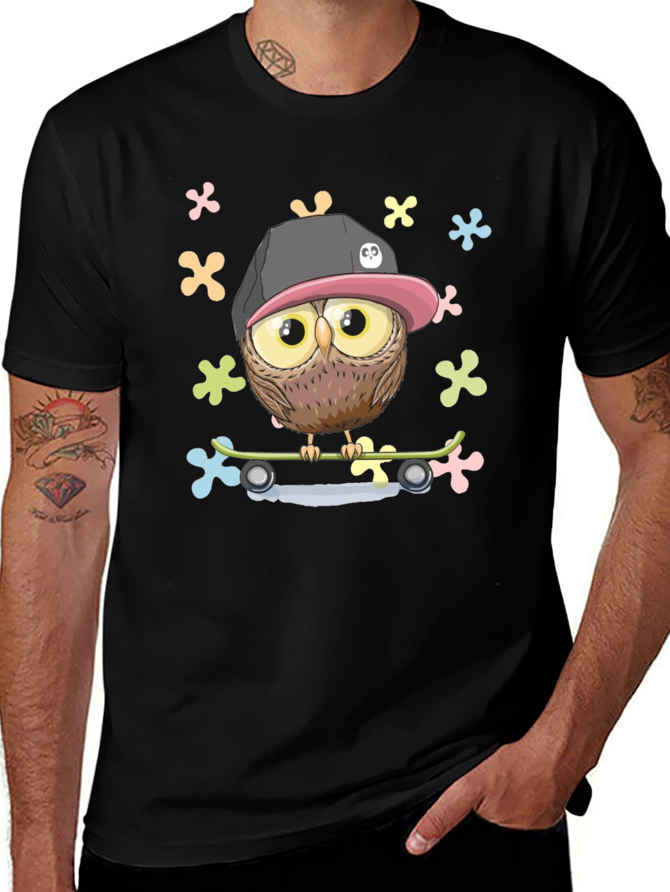 Cool Owl on Skateboard Graphic T-Shirt
