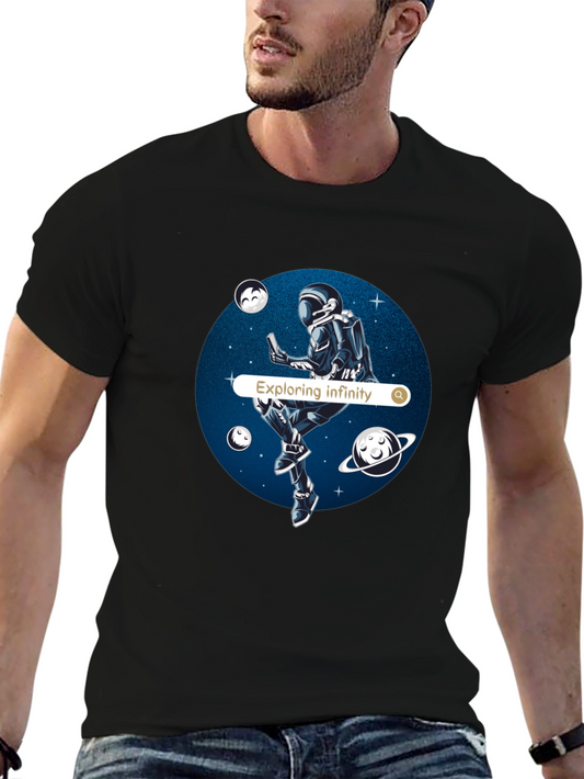 Astronaut Exploring Infinity Black T-Shirt