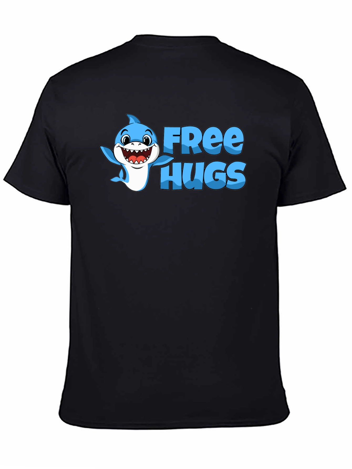 Free Hugs Shark Graphic Tee - Black Cotton Blend