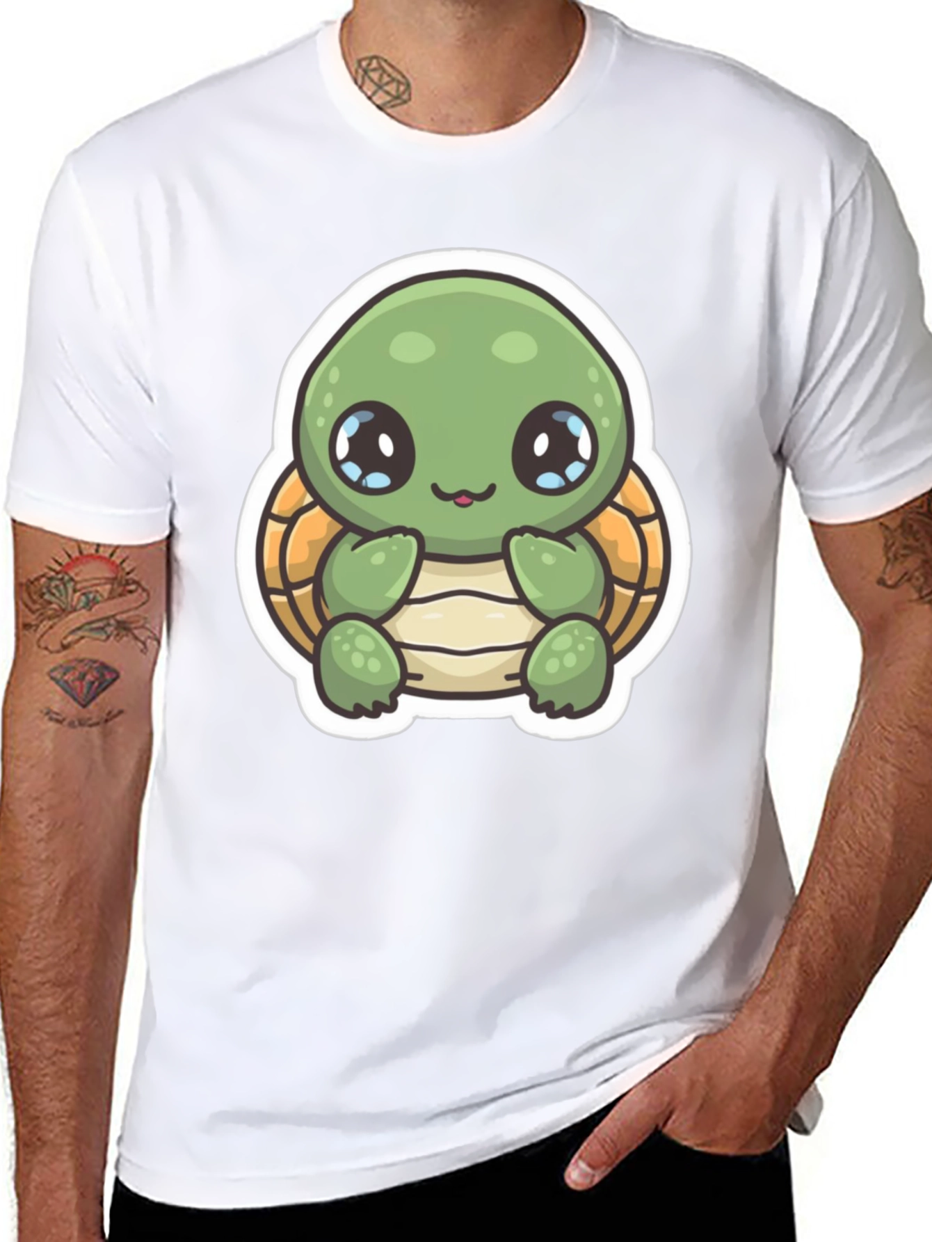 Cute Turtle Graphic T-Shirt - Black Cotton Blend