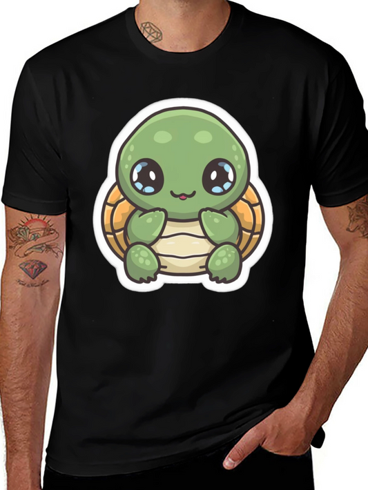 Cute Turtle Graphic T-Shirt - Black Cotton Blend