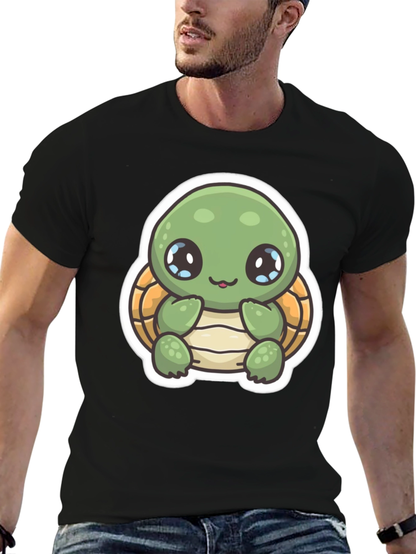 Cute Turtle Graphic T-Shirt - Black Cotton Blend