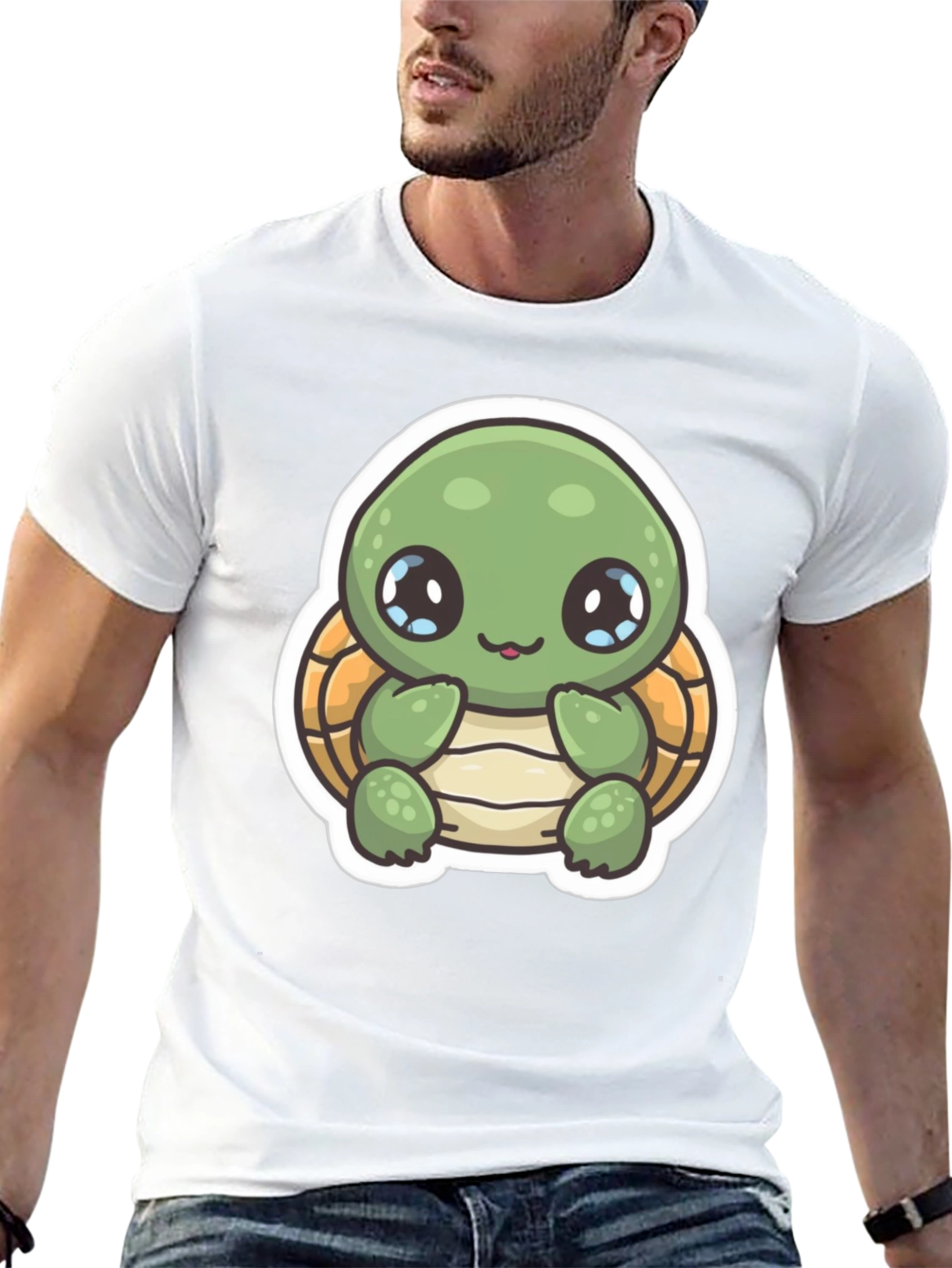 Cute Turtle Graphic T-Shirt - Black Cotton Blend